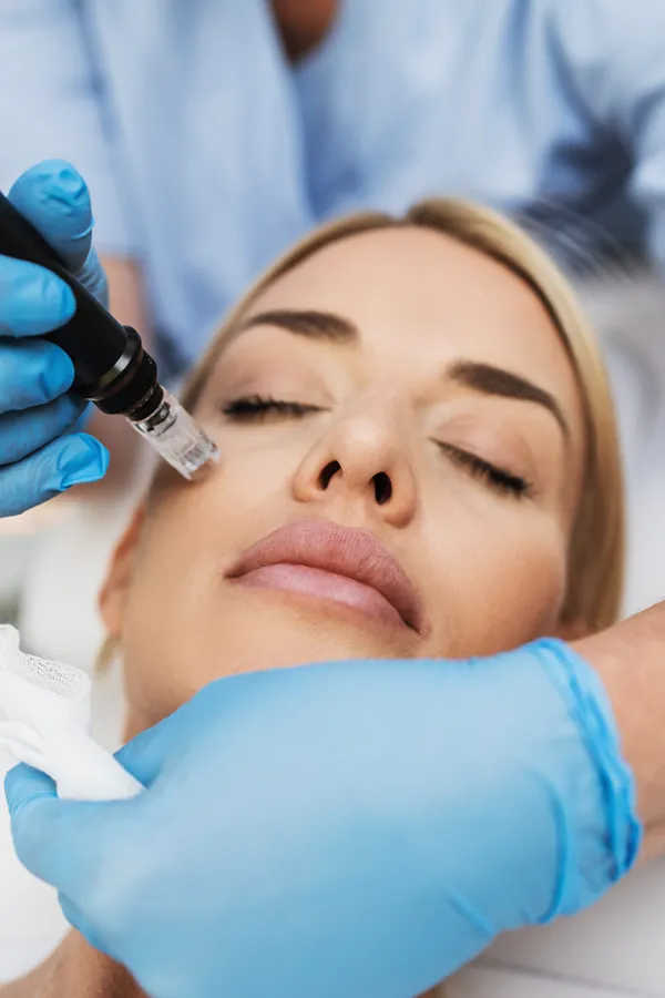 PRP-Microneedling-Treatment A woman receiving PRP microneedling and skin rejuvenation treatments from Marina Fay, PA-C in Aventura-North Miami.